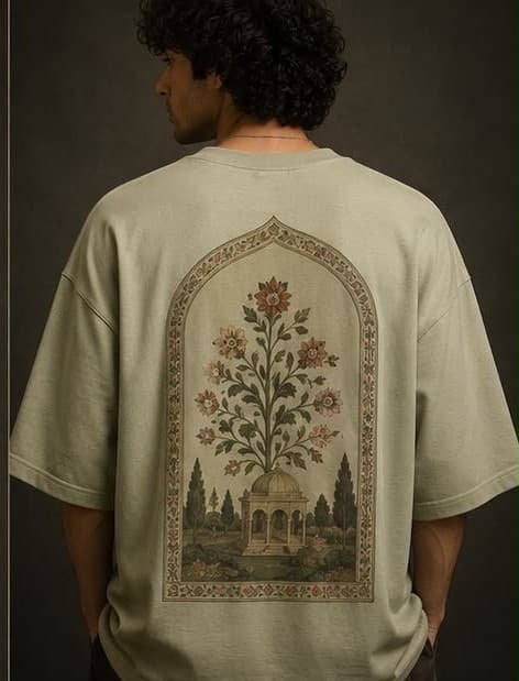 Concept sketch: tee embroidered with a garden pavilion motif